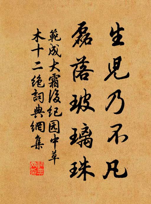 范成大生儿乃不凡，磊落玻璃珠书法作品欣赏