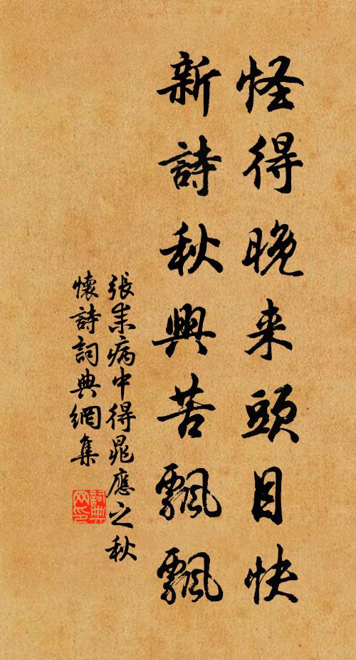 张耒怪得晚来头目快，新诗秋兴苦飘飘书法作品欣赏