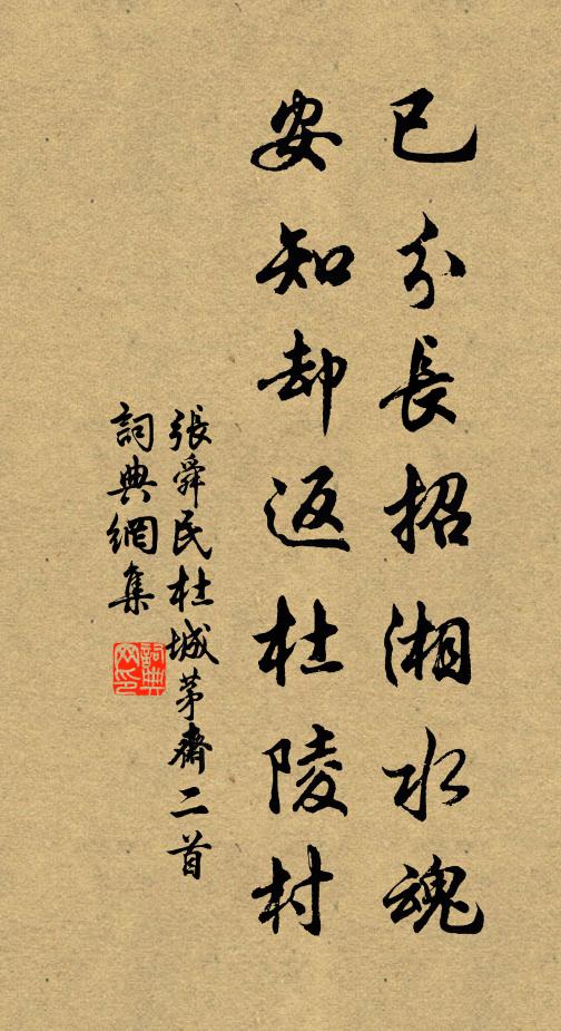 张舜民已分长招湘水魂，安知却返杜陵村书法作品欣赏