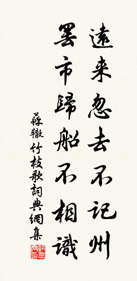 苏辙远来忽去不记州,罢市归船不相识书法作品欣赏