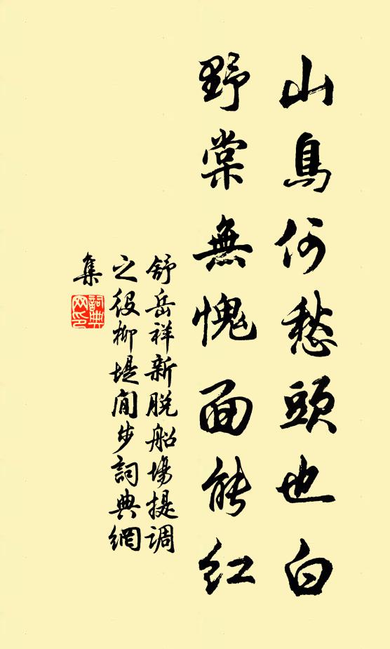 舒岳祥山鸟何愁头也白，野棠无愧面能红书法作品欣赏