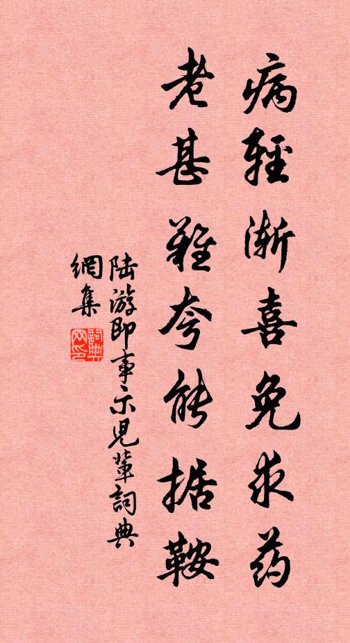 陆游病轻渐喜免求药，老甚难夸能据鞍书法作品欣赏