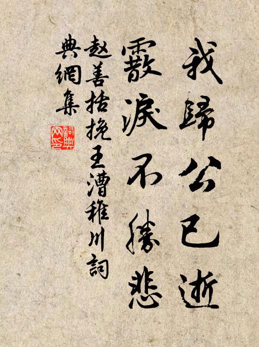 赵善括我归公已逝，霰泪不胜悲书法作品欣赏