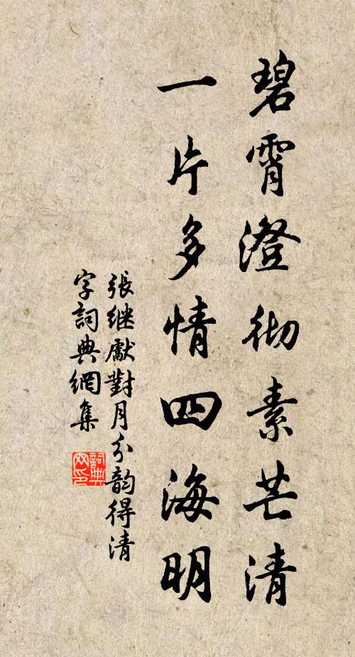 张继先碧霄澄彻素芒清，一片多情四海明书法作品欣赏