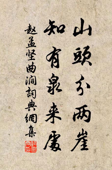 赵孟坚山头分两崖，知有泉来处书法作品欣赏