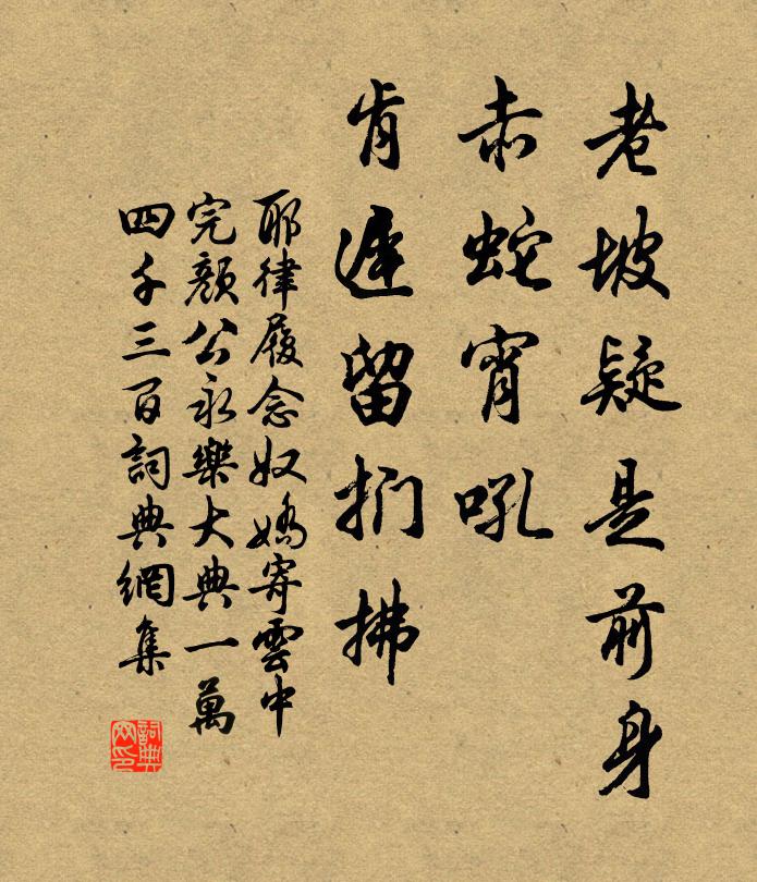 耶律履老坡疑是前身，赤蛇宵吼，肯迟留扪拂书法作品欣赏