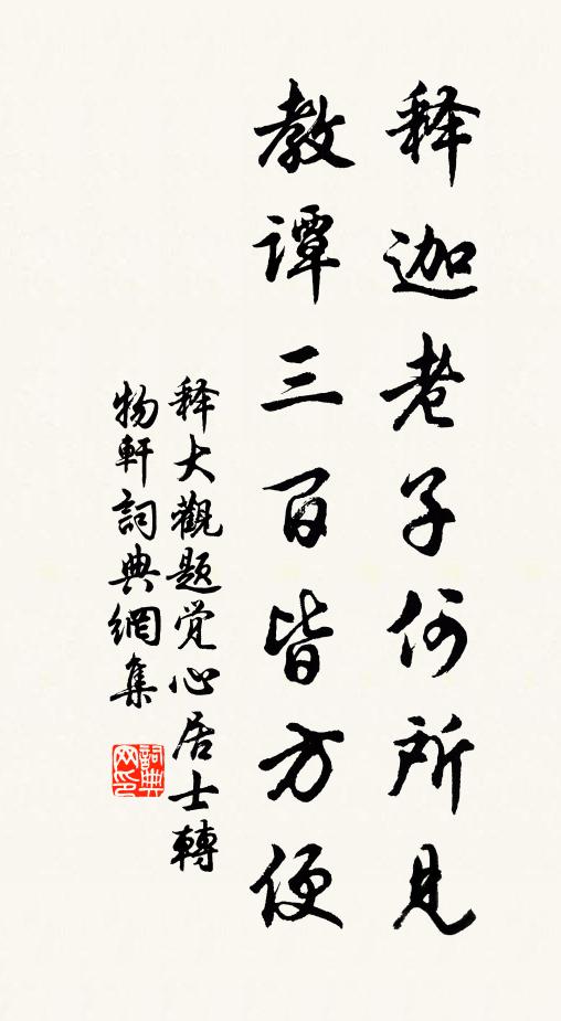 释大观释迦老子何所见，教谭三百皆方便书法作品欣赏