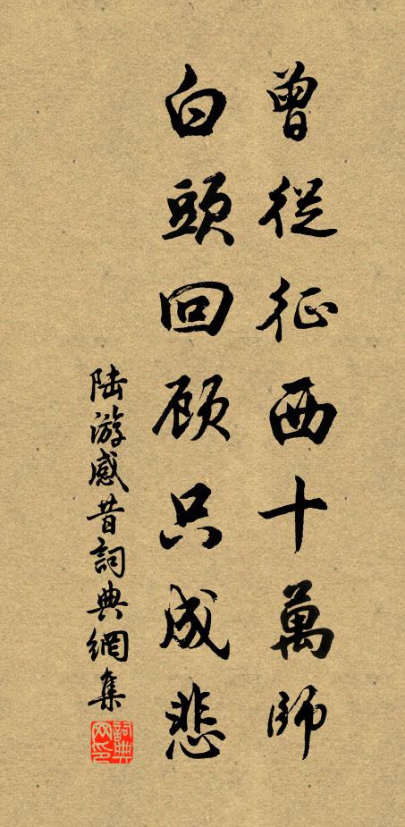 陆游曾从征西十万师，白头回顾只成悲书法作品欣赏