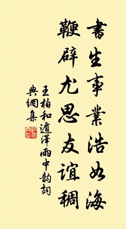 王柏书生事业浩如海，鞭辟尤思友谊稠书法作品欣赏