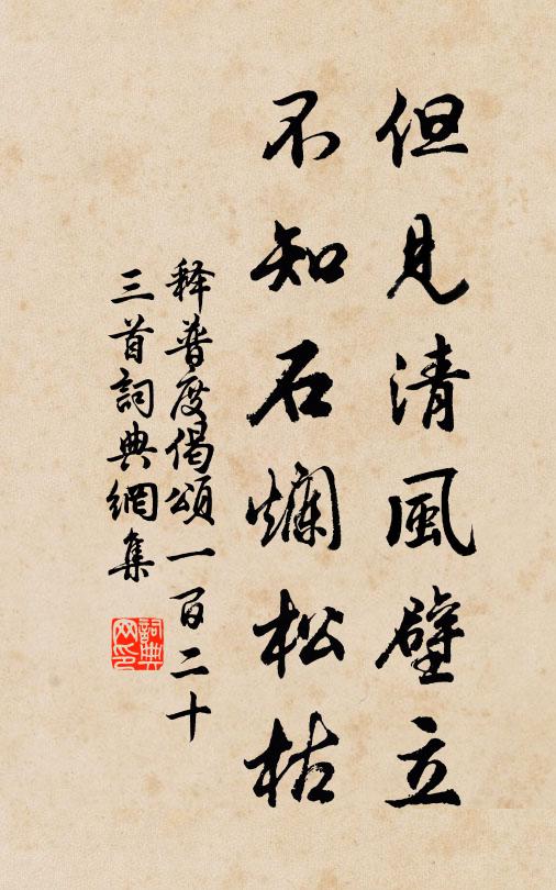 释普度但见清风壁立，不知石烂松枯书法作品欣赏
