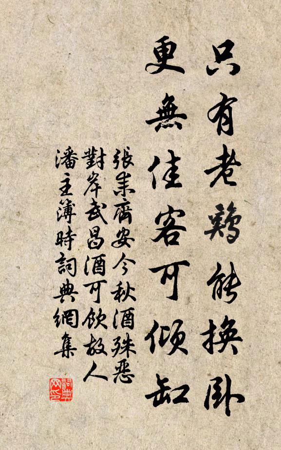 张耒只有老鸡能换卧，更无佳客可倾缸书法作品欣赏