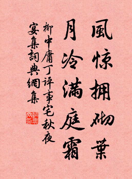 柳中庸风惊拥砌叶，月冷满庭霜书法作品欣赏