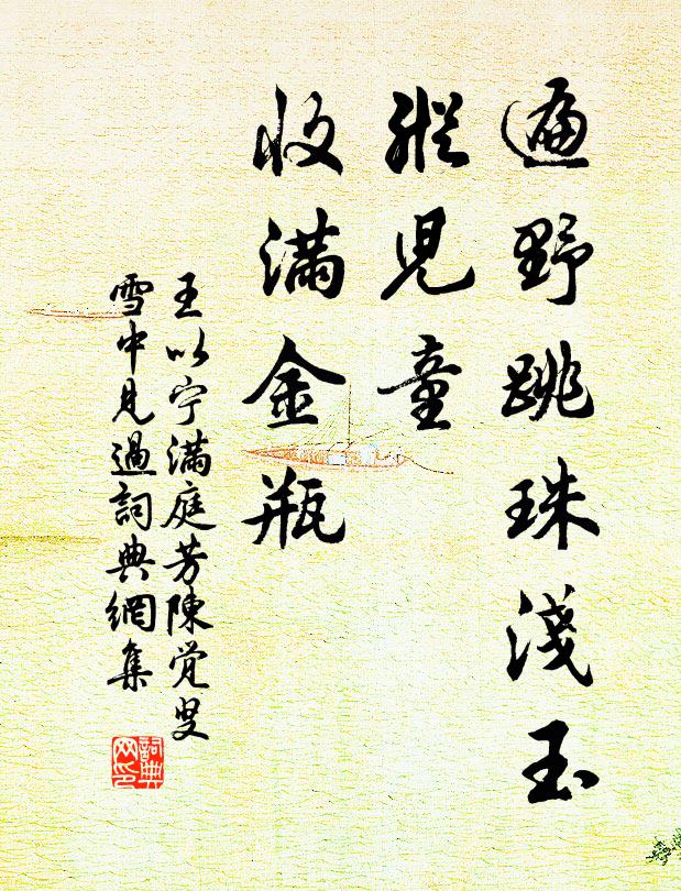 王以宁遍野跳珠浅玉，纵儿童、收满金瓶书法作品欣赏