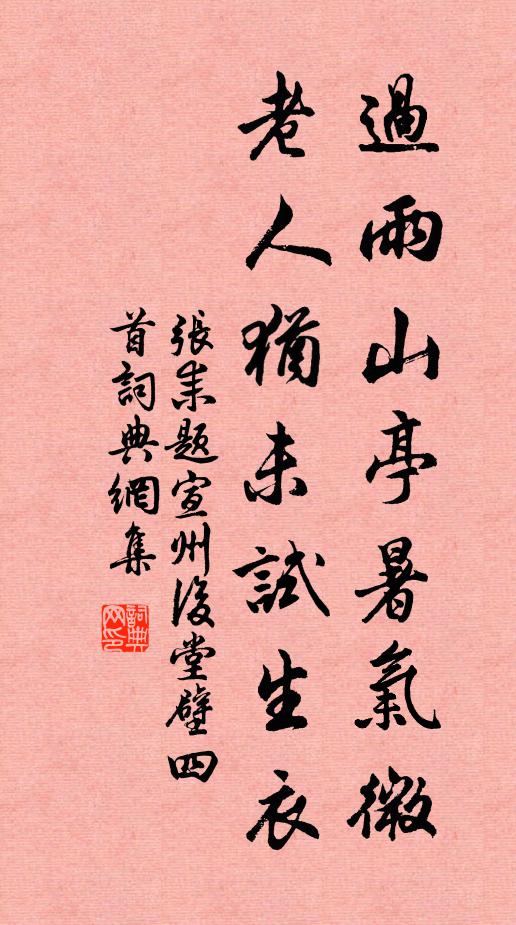 张耒过雨山亭暑气微，老人犹未试生衣书法作品欣赏