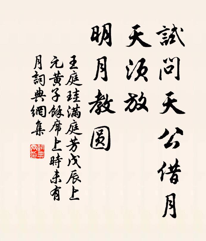 王庭珪试问天公借月，天须放、明月教圆书法作品欣赏