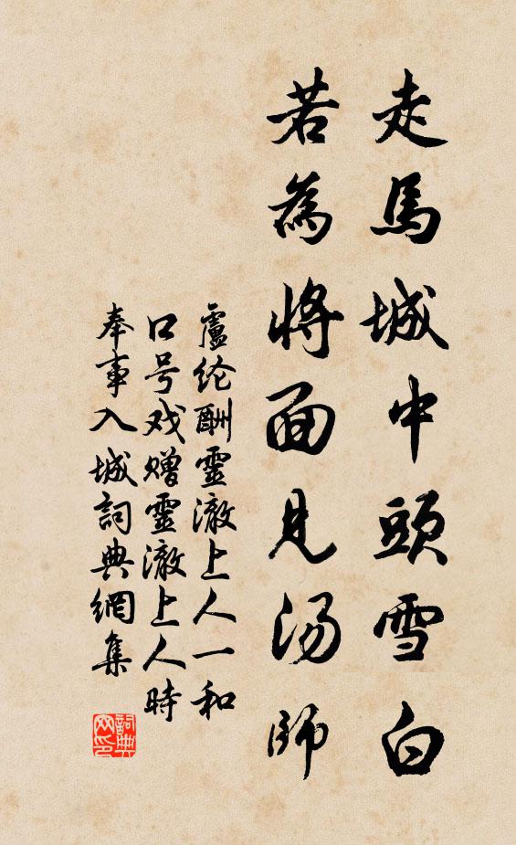 卢纶走马城中头雪白，若为将面见汤师书法作品欣赏