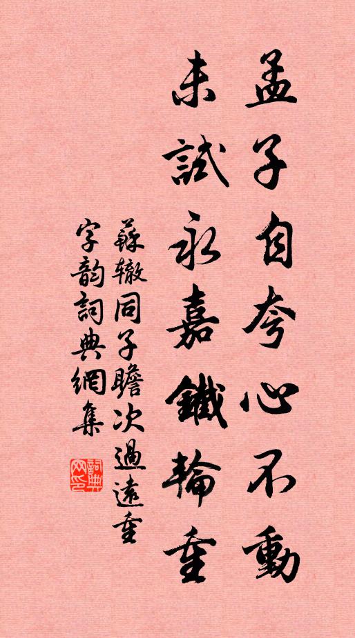 苏辙孟子自夸心不动，未试永嘉铁轮重书法作品欣赏