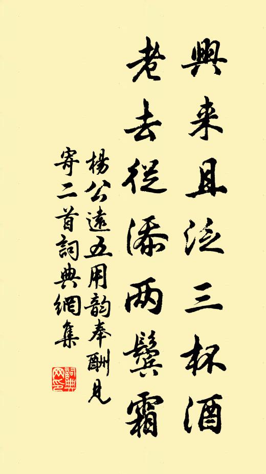 杨公远兴来且泛三杯酒，老去从添两鬓霜书法作品欣赏
