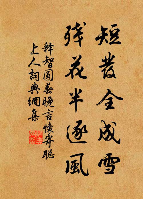 释智圆短发全成雪，残花半逐风书法作品欣赏