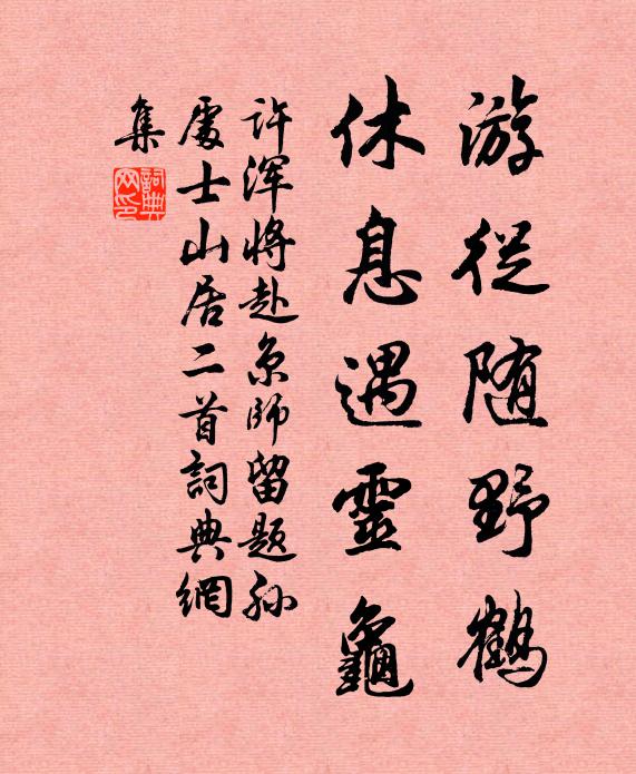 许浑游从随野鹤，休息遇灵龟书法作品欣赏