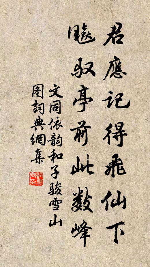 文同君应记得飞仙下，飚驭亭前此数峰书法作品欣赏