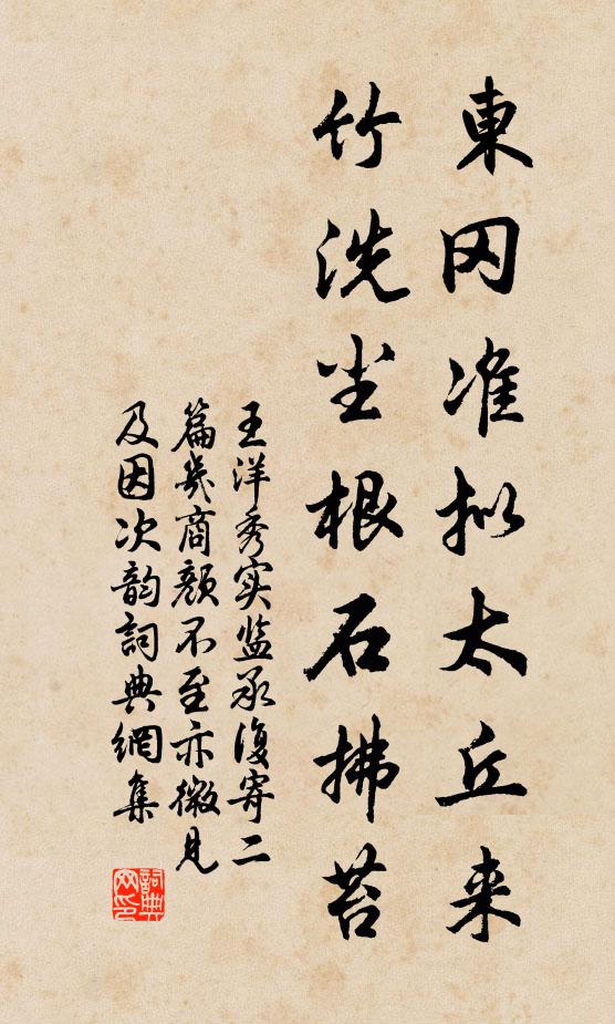 王洋东冈准拟太丘来，竹洗尘根石拂苔书法作品欣赏