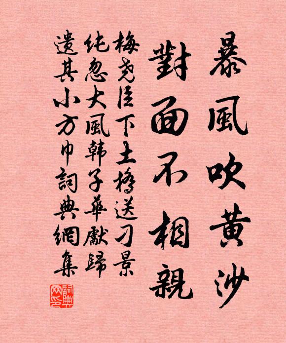 梅尧臣暴风吹黄沙，对面不相亲书法作品欣赏