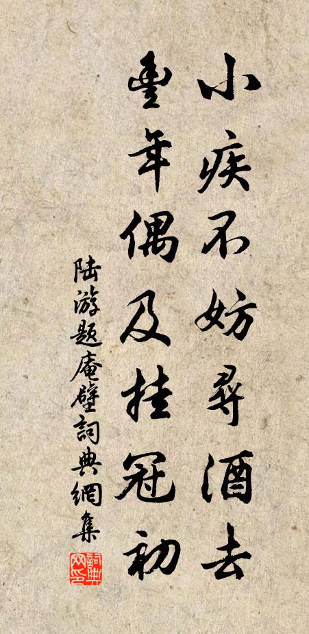 陆游小疾不妨寻酒去，丰年偶及挂冠初书法作品欣赏