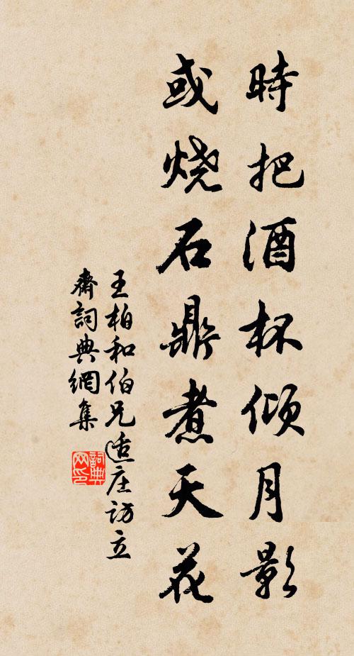 王柏时把酒杯倾月影，或烧石鼎煮天花书法作品欣赏