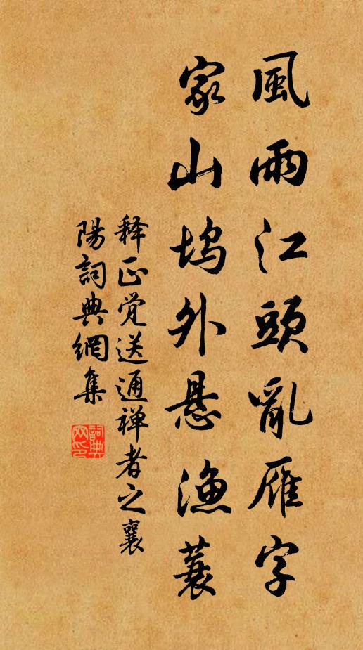 释正觉风雨江头乱雁字，家山坞外悬渔蓑书法作品欣赏