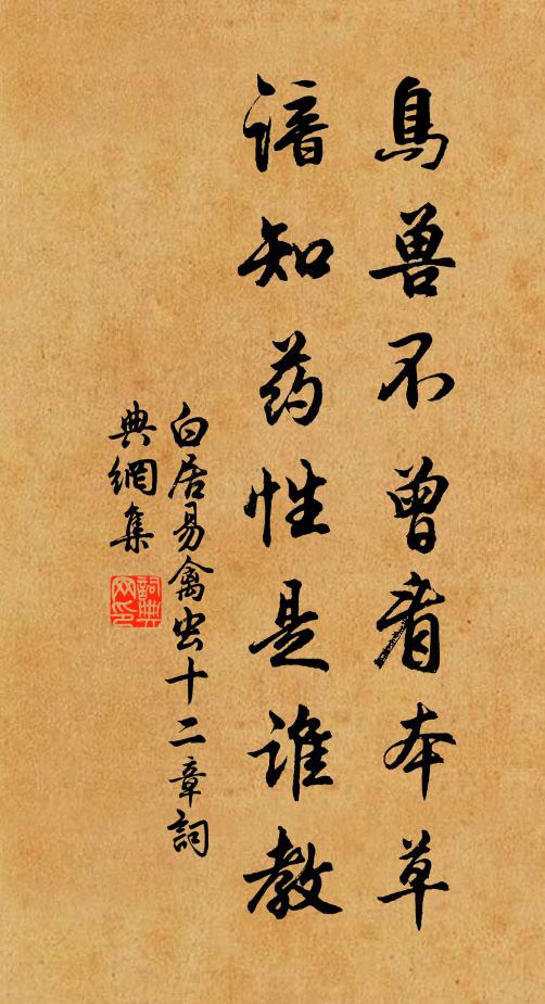 白居易鸟兽不曾看本草，谙知药性是谁教书法作品欣赏