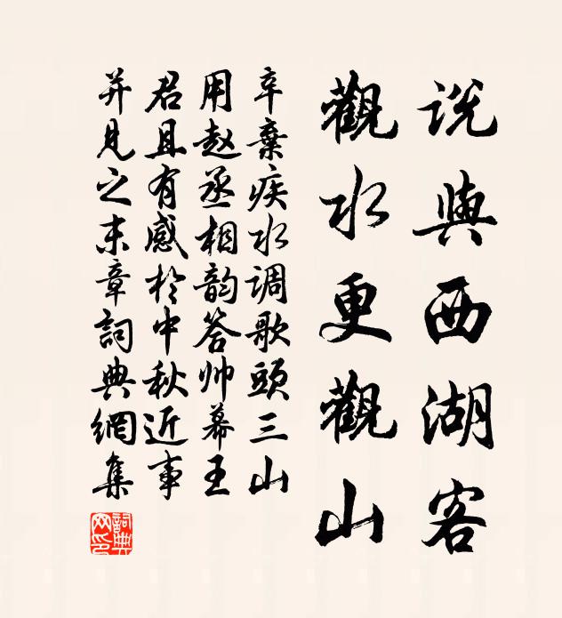 辛弃疾说与西湖客，观水更观山书法作品欣赏