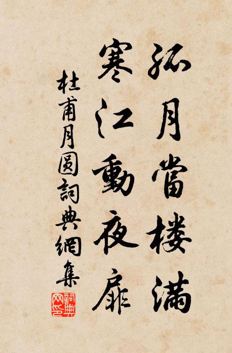 杜甫孤月当楼满，寒江动夜扉书法作品欣赏