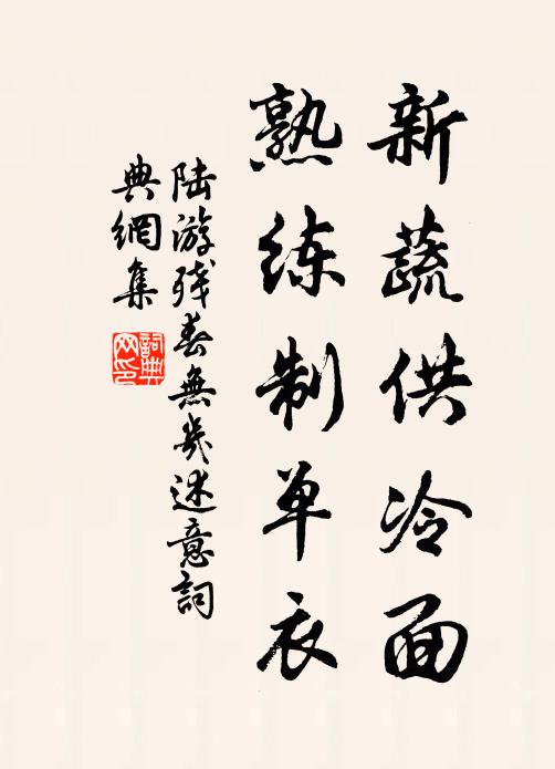 陆游新蔬供冷面，熟练制单衣书法作品欣赏