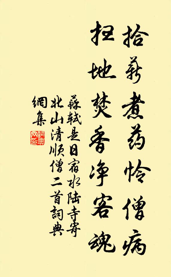 苏轼拾薪煮药怜僧病，扫地焚香净客魂书法作品欣赏