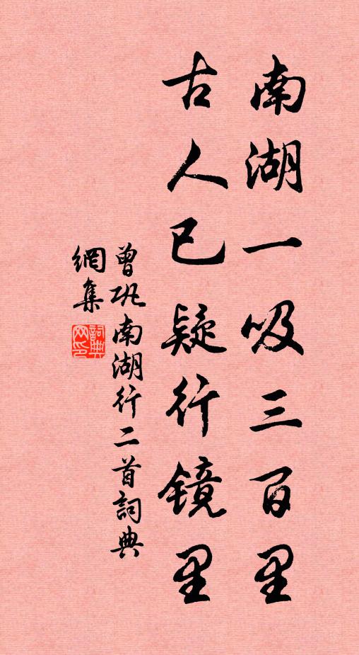 曾巩南湖一吸三百里，古人已疑行镜里书法作品欣赏