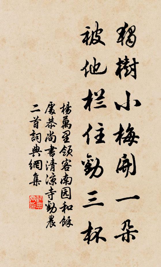 杨万里独树小梅开一朵，被他栏住劝三杯书法作品欣赏
