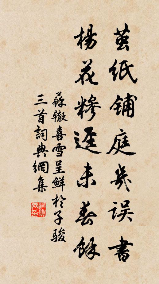 苏辙茧纸铺庭几误书，杨花糁迳未春余书法作品欣赏