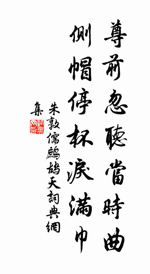 朱敦儒尊前忽听当时曲，侧帽停杯泪满巾书法作品欣赏