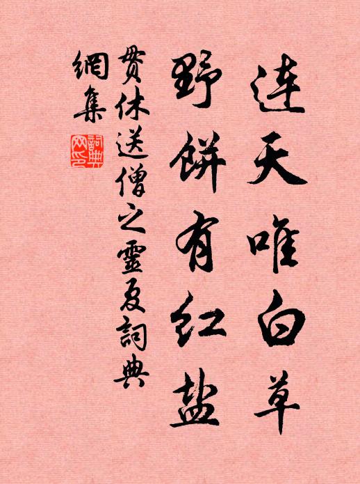 贯休连天唯白草，野饼有红盐书法作品欣赏