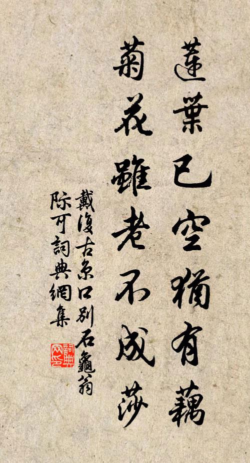 戴复古莲叶已空犹有藕，菊花虽老不成莎书法作品欣赏