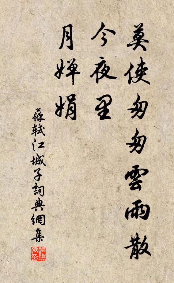 苏轼莫使匆匆云雨散，今夜里，月婵娟书法作品欣赏