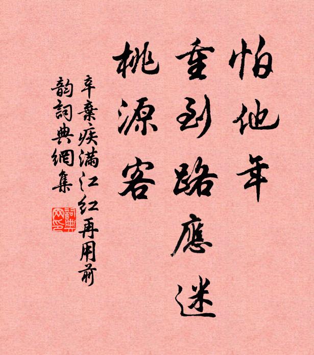 辛弃疾怕他年、重到路应迷，桃源客书法作品欣赏