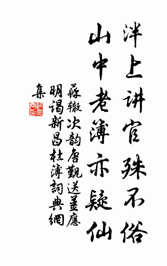 苏辙泮上讲官殊不俗，山中老簿亦疑仙书法作品欣赏