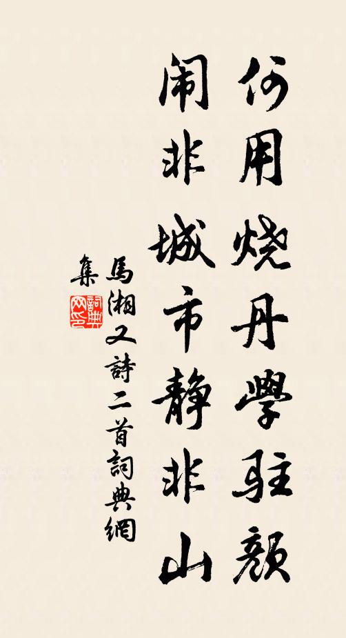 马湘何用烧丹学驻颜，闹非城市静非山书法作品欣赏