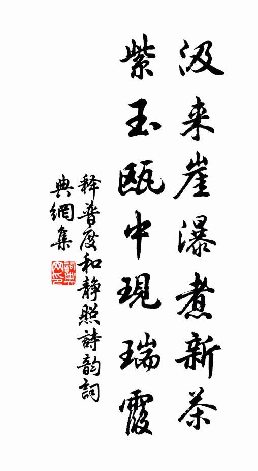 释普度汲来崖瀑煮新茶，紫玉瓯中现瑞霞书法作品欣赏