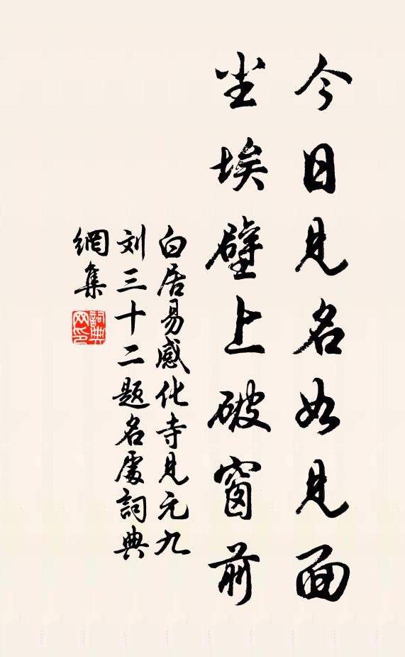 白居易今日见名如见面，尘埃壁上破窗前书法作品欣赏