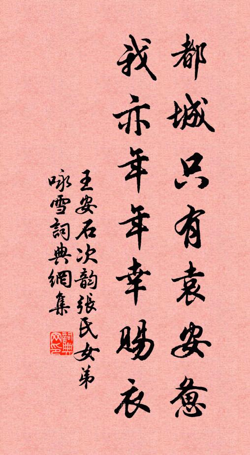 王安石都城只有袁安惫，我亦年年幸赐衣书法作品欣赏