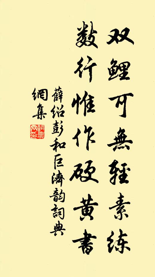 薛绍彭双鲤可无轻素练，数行惟作硬黄书书法作品欣赏