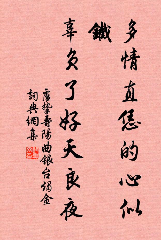 卢挚多情直恁的心似铁，辜负了好天良夜书法作品欣赏
